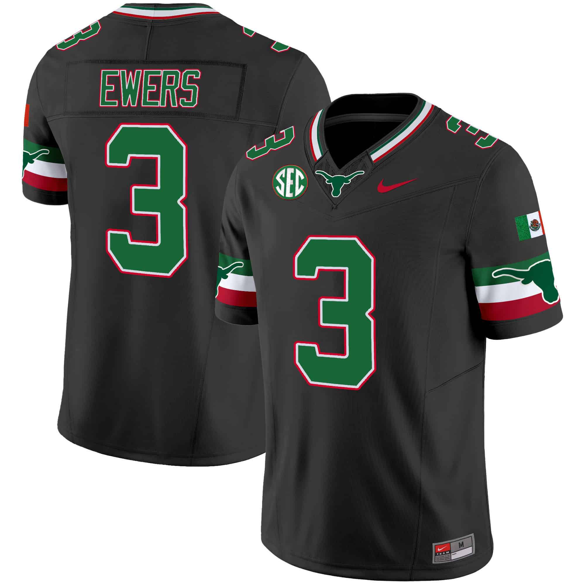Men Texas Longhorns 3 Ewers Black 2024 Nike Mexico SEC Patch Vapor NCAA Jersey